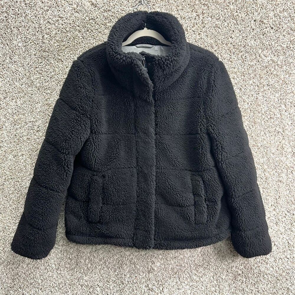 Calvin Klein Jacket Women’s Medium Black Fleece Zip‎ Up Teddy